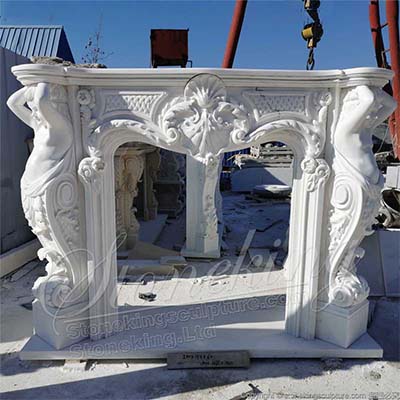 Natural White Marble European Style Antique Fireplace Mantel Surround for Interior Ornament for sale