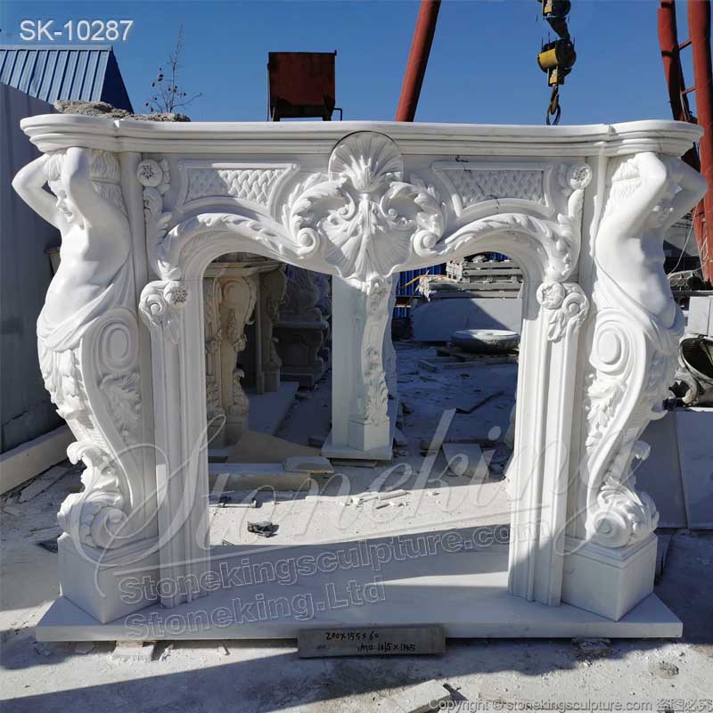 Natural White Marble European Style Antique Fireplace Mantel Surround for Interior Ornament for sale