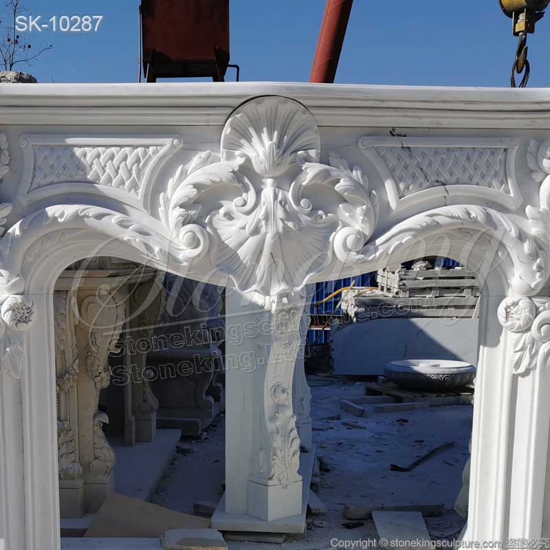 Natural White Marble European Style Antique Fireplace Mantel Surround for Interior Ornament for sale