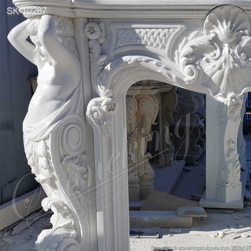 Natural White Marble European Style Antique Fireplace Mantel Surround for Interior Ornament for sale