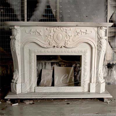 Hot Selling White Marble French Provincial Fireplace Surround Design with Medallion for Indoor Decor