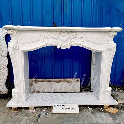 Factory Price Decorative Natural Marble White Fireplace Mantel Surround Design with Acanthus Scrolls