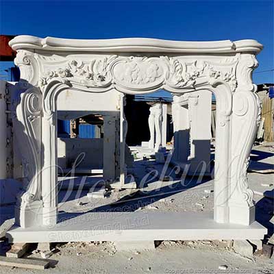 Classic Design White Marble Fireplace Mantelpiece for Living Room with garland for direct supply 