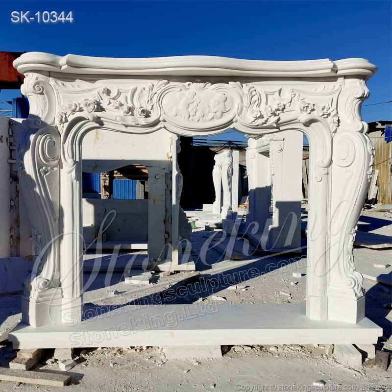 Classic Design White Marble Fireplace Mantelpiece for Living Room with garland for direct supply 