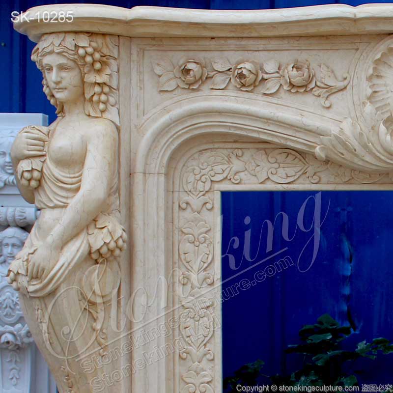  Factory Wholesale Egyptian Beige Marble Decorative Fireplace Mantel Ideas for Indoor home decor 