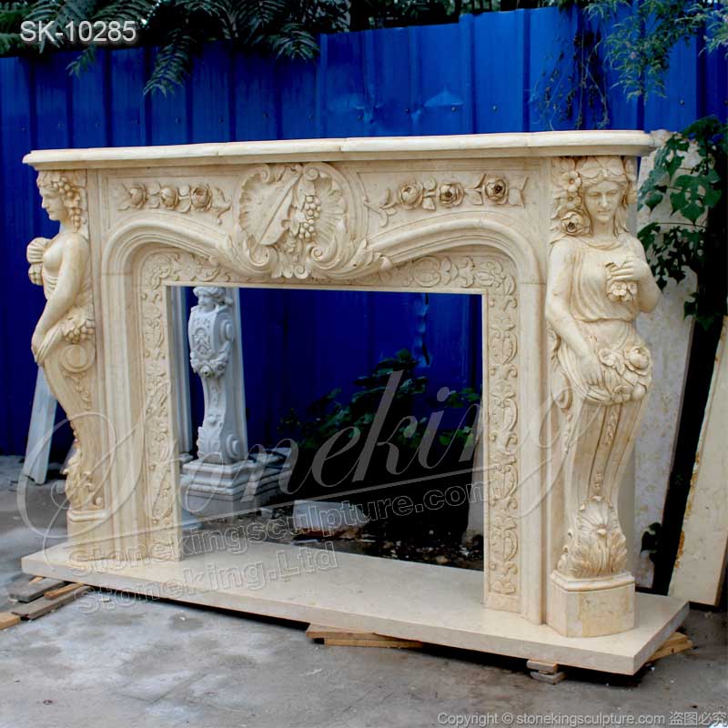  Factory Wholesale Egyptian Beige Marble Decorative Fireplace Mantel Ideas for Indoor home decor 