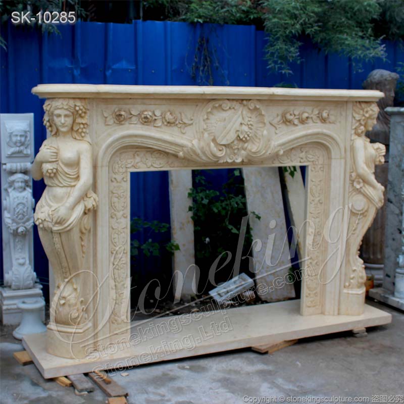  Factory Wholesale Egyptian Beige Marble Decorative Fireplace Mantel Ideas for Indoor home decor 