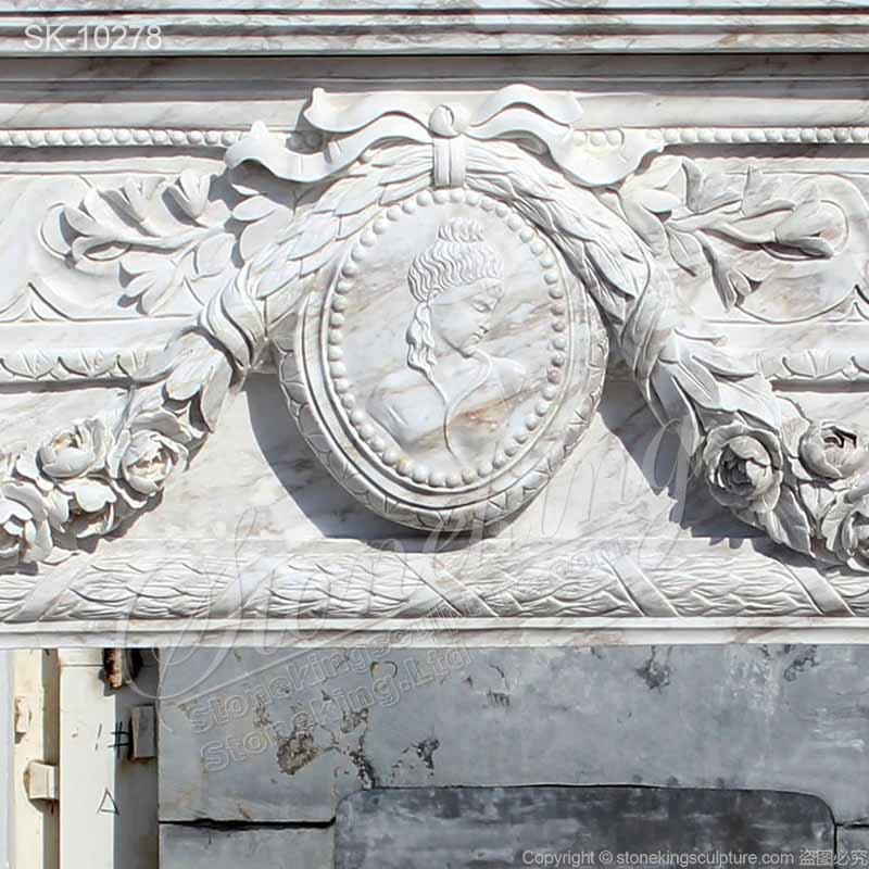 Custom Volokas White Marble Fireplace Mantel Ideas with Caryatid for Interior decoration of factory supply 