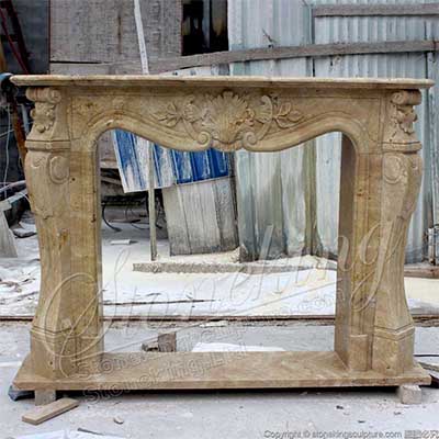 Antique Rococo Style Natural Stone Travertine Fireplace Surround Design Ideas for sale