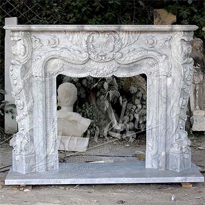 Manufacturer French Style Natural Marble Antique Fireplace Surround with Acanthus and floral motif for sale 