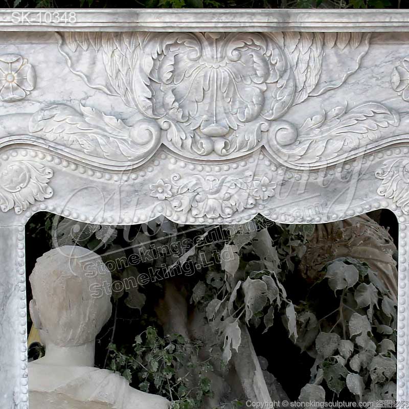 Manufacturer French Style Natural Marble Antique Fireplace Surround with Acanthus and floral motif for sale 