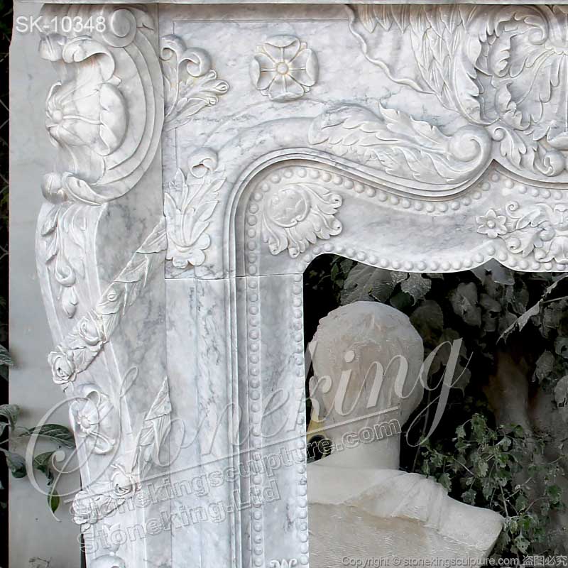 Manufacturer French Style Natural Marble Antique Fireplace Surround with Acanthus and floral motif for sale 