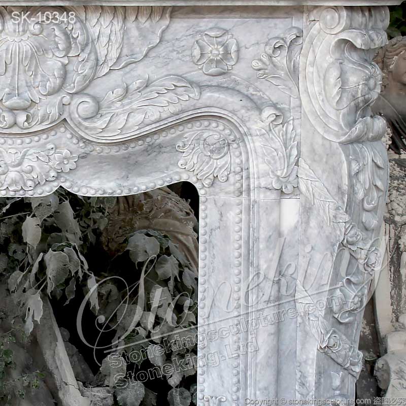 Manufacturer French Style Natural Marble Antique Fireplace Surround with Acanthus and floral motif for sale 