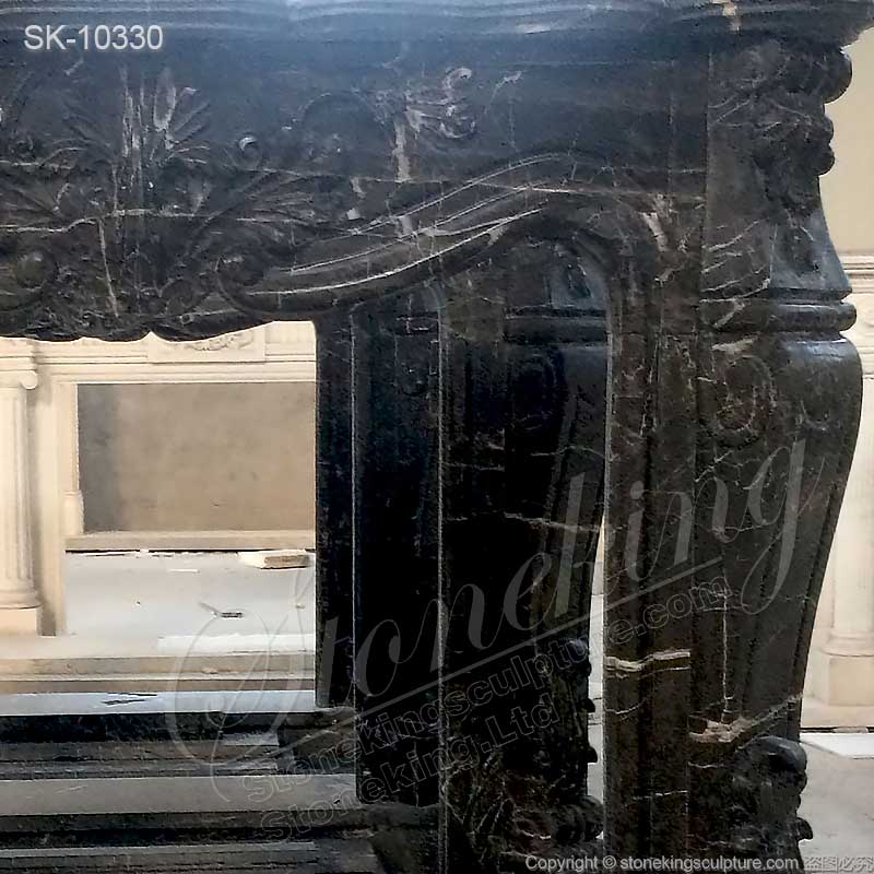 Hand Carved Classic Nero Marquina Black Marble Fireplace Surround Ideas for living room decor for sale 