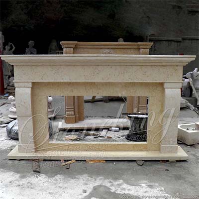 Large Egyptian Beige Marble Modern Farmhouse Fireplace Mantel Shelf Decor Design for sale 