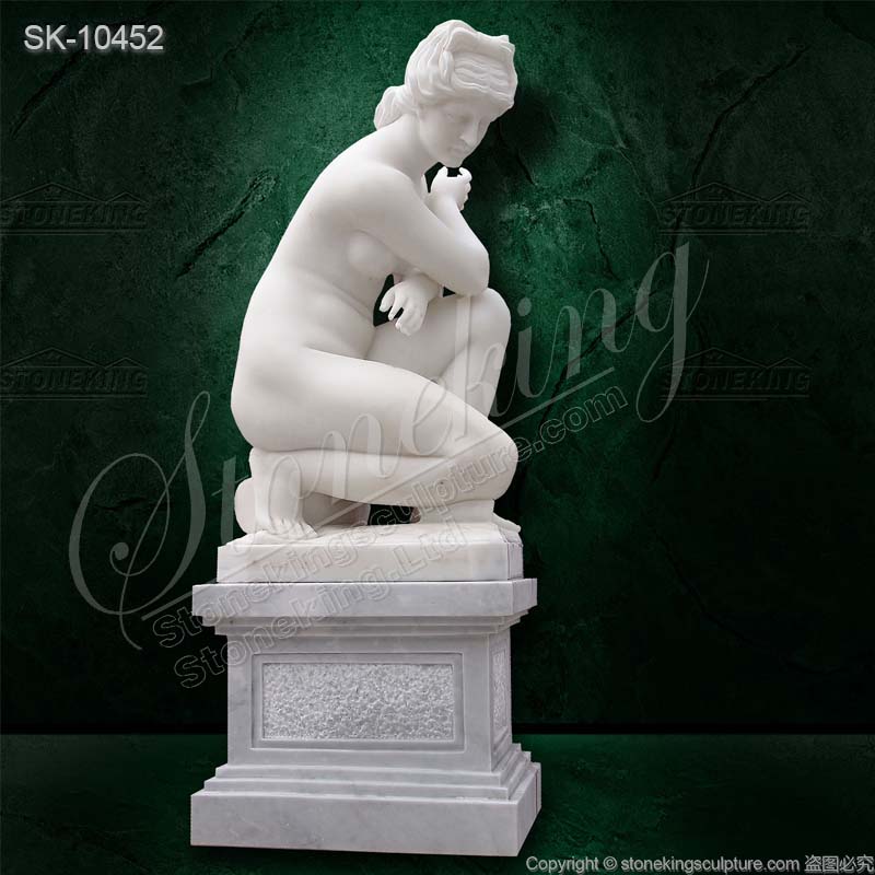 Famous Life Size White Marble Nude Crouching Venus Statue or Crouching Aphrodite Statue for sale 