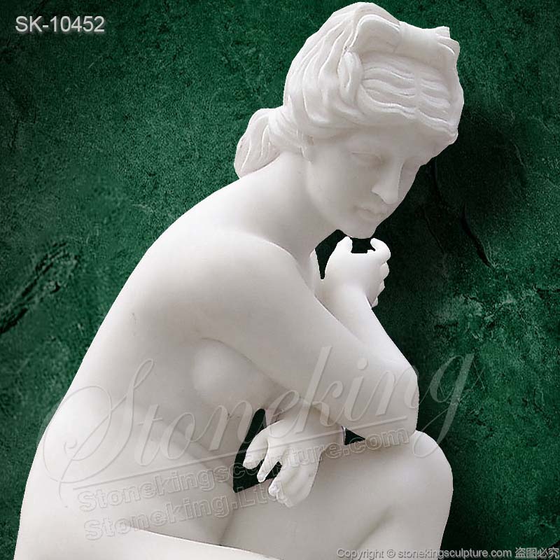 Famous Life Size White Marble Nude Crouching Venus Statue or Crouching Aphrodite Statue for sale 