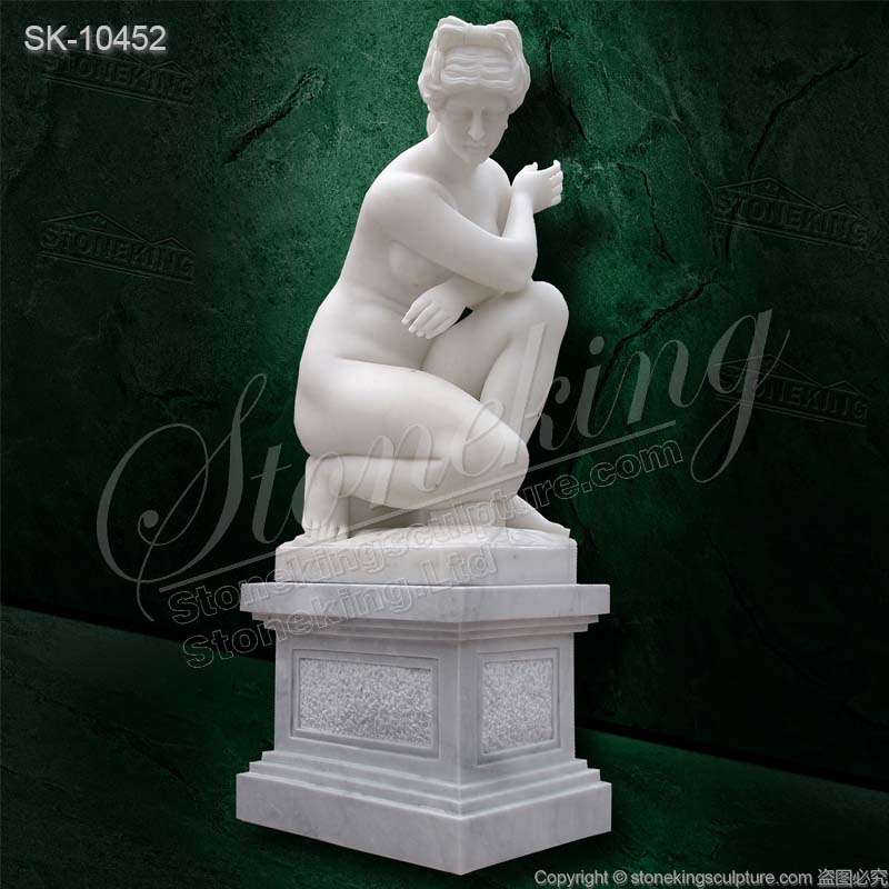 Famous Life Size White Marble Nude Crouching Venus Statue or Crouching Aphrodite Statue for sale 