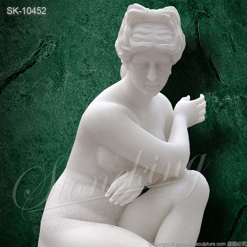 Famous Life Size White Marble Nude Crouching Venus Statue or Crouching Aphrodite Statue for sale 