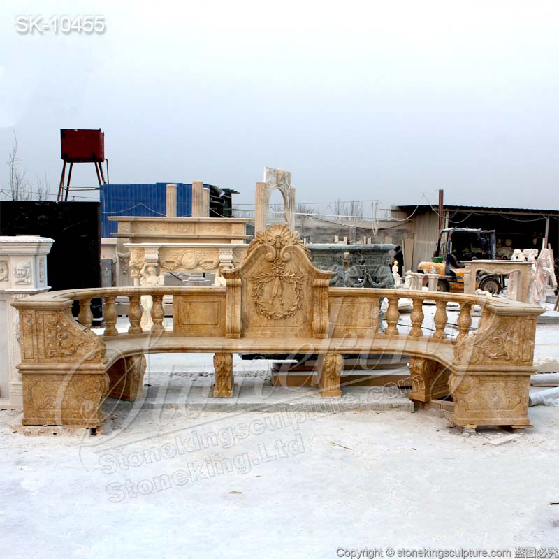 Top Quality Large Semi Circle Natural Travertine Stone Garden Bench Seat with balustrade for sale 