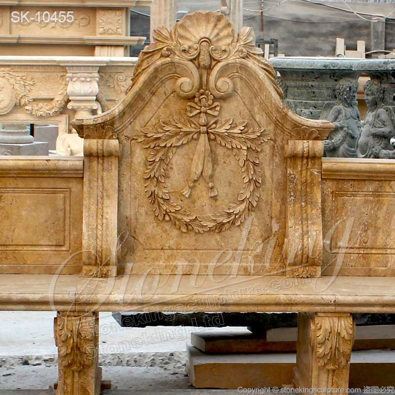 Top Quality Large Semi Circle Natural Travertine Stone Garden Bench Seat with balustrade for sale 