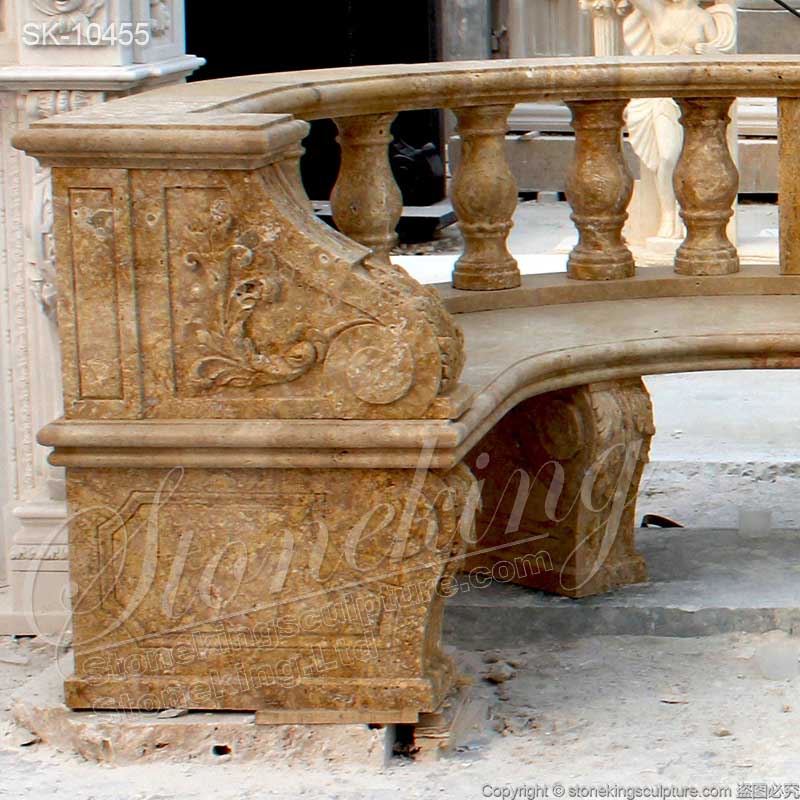 Top Quality Large Semi Circle Natural Travertine Stone Garden Bench Seat with balustrade for sale 