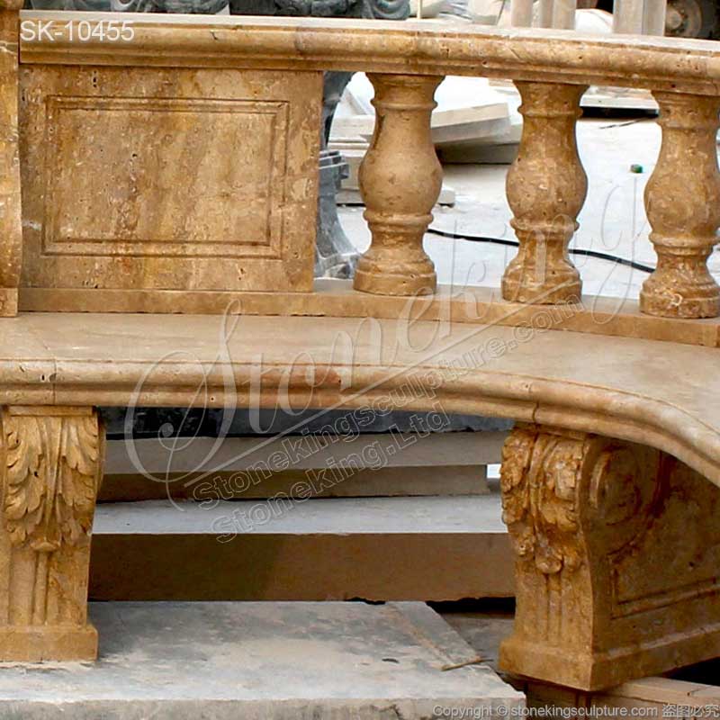 Top Quality Large Semi Circle Natural Travertine Stone Garden Bench Seat with balustrade for sale 