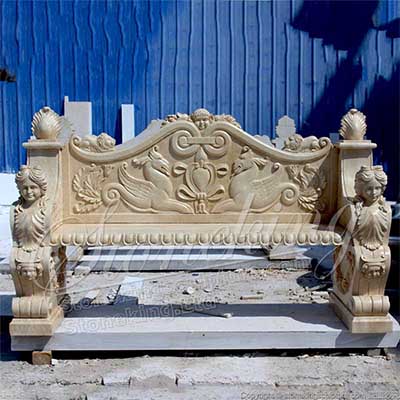 Beautiful Handcrafted Natural Marble Antique Bench Seat for outdoor garden decoration for sale