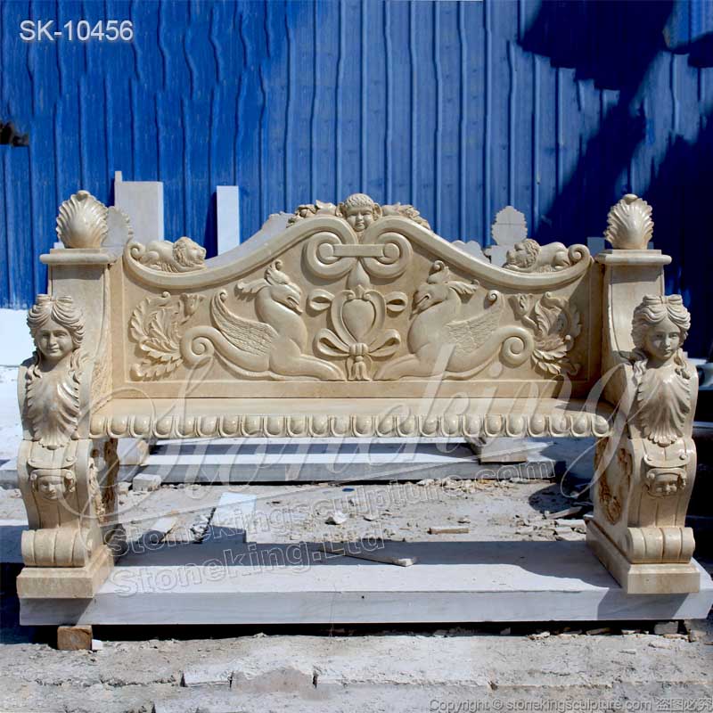 Beautiful Handcrafted Natural Marble Antique Bench Seat for outdoor garden decoration for sale