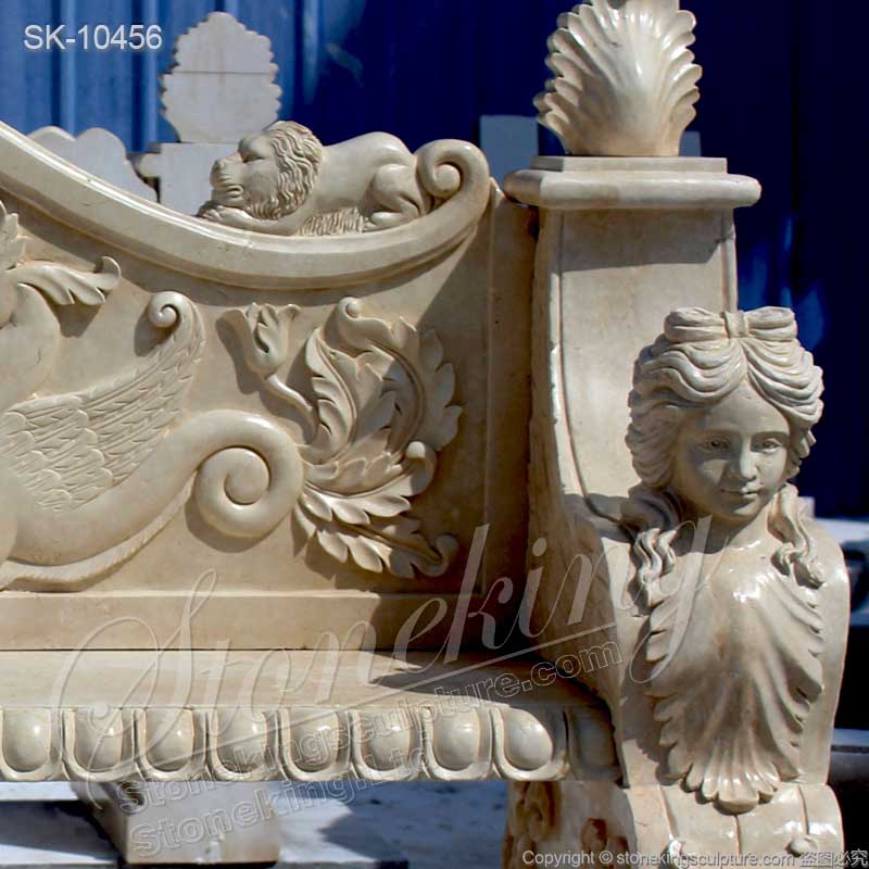 Beautiful Handcrafted Natural Marble Antique Bench Seat for outdoor garden decoration for sale