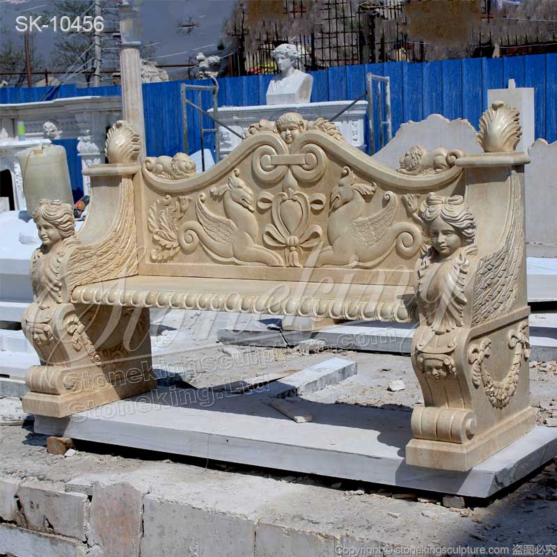 Beautiful Handcrafted Natural Marble Antique Bench Seat for outdoor garden decoration for sale