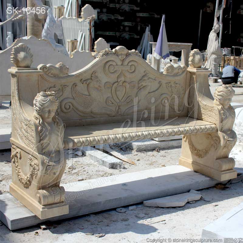 Beautiful Handcrafted Natural Marble Antique Bench Seat for outdoor garden decoration for sale