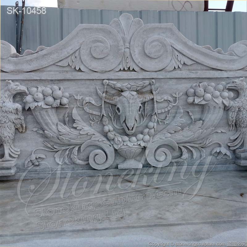 Best Hand Carved Natural Marble Antique Outdoor Garden Bench with eagles and cornucopia for sale