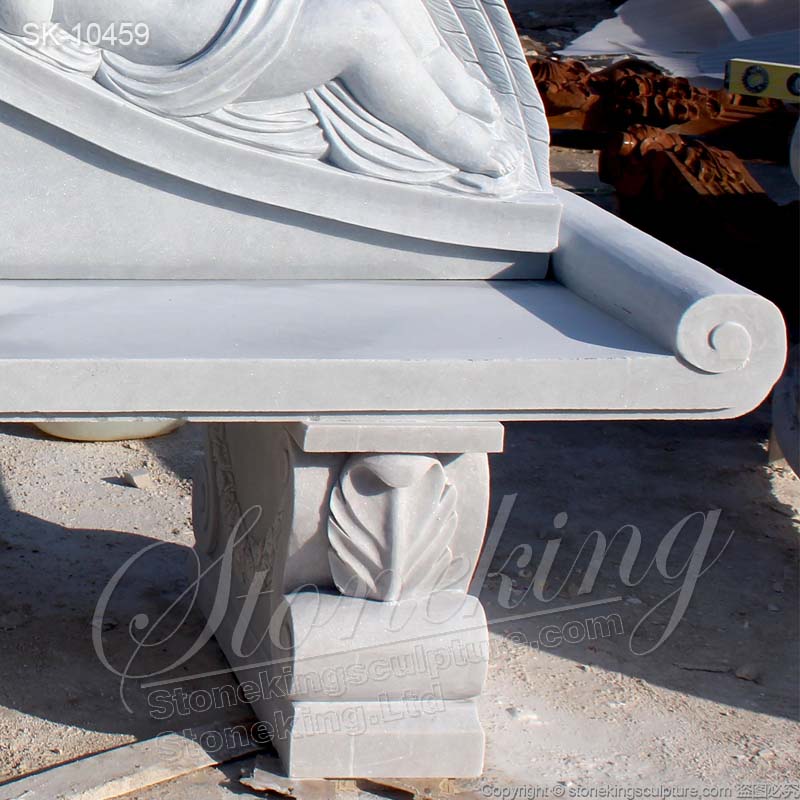 Manufacturer Natural White Marble Outdoor Park Bench Seat with Cherub Sculptures for sale 