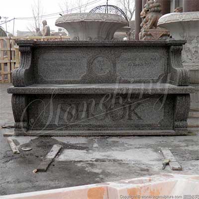 Personalized Black Granite Outdoor Memorial Bench for Cemetery or Grave Sites for sale