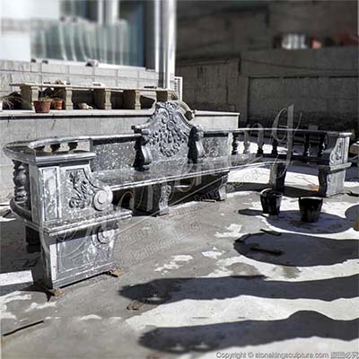 Long Natural Black Marble Half Circle Outdoor Garden Bench Seat for park or courtyard for sale 