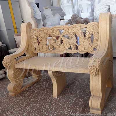 Top Selling Hand Carved Natural Yellow Marble Outdoor Patio Bench with Grapes for home decor for sale 