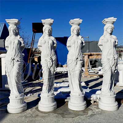 Beautitul Outdoor Decoration Greek Woman Statue White Marble Caryatid Columns for sale 