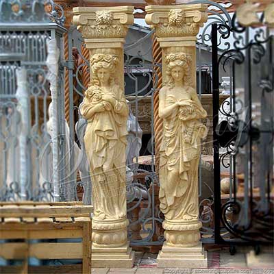 Hand Carved Caryatid Greek Female Statue Marble Decorative Columns for exterior and interior ornaments 