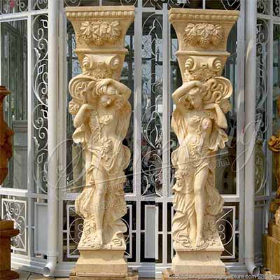 Manufacturer Marble Exterior Porch Columns of Female Statue with Grapes decoration for sale 