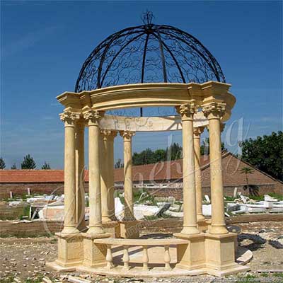 Beautiful Yellow Marble Outdoor Patio Gazebo with Corinthian Columns for home decor for sale 