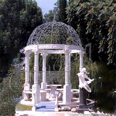 Wholesale Best White Marble Outdoor Garden Gazebo with Columns and Iron Dome for sale