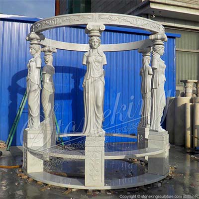 Manufacturer Top quality White Marble Outdoor Backyard Gazebo with Greek Woman Statues for sale 