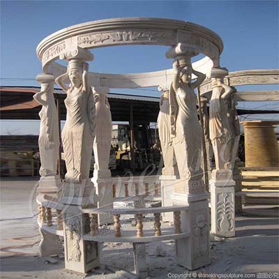 Factory Supply Hand Carved Marble Outdoor Patio Gazebo with Female Sculptures for sale