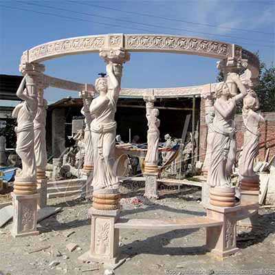 Wholesale Hand Carved High Quality Marble Large Outdoor Gazebo with lady statues for sale 