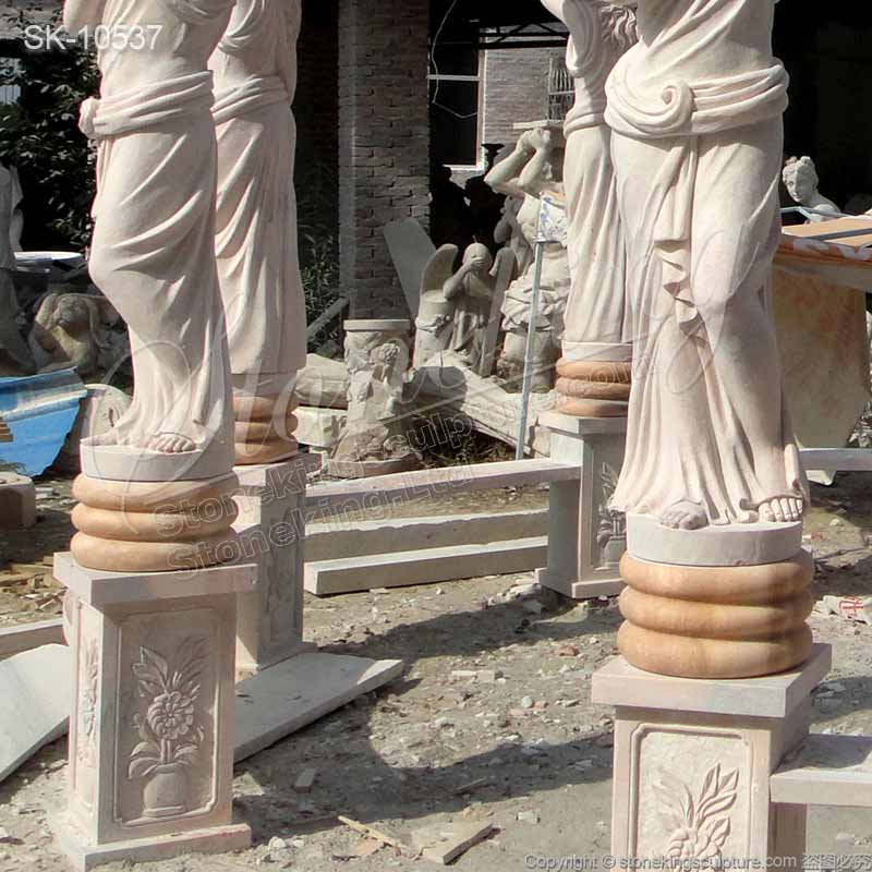 Wholesale Hand Carved High Quality Marble Large Outdoor Gazebo with lady statues for sale 