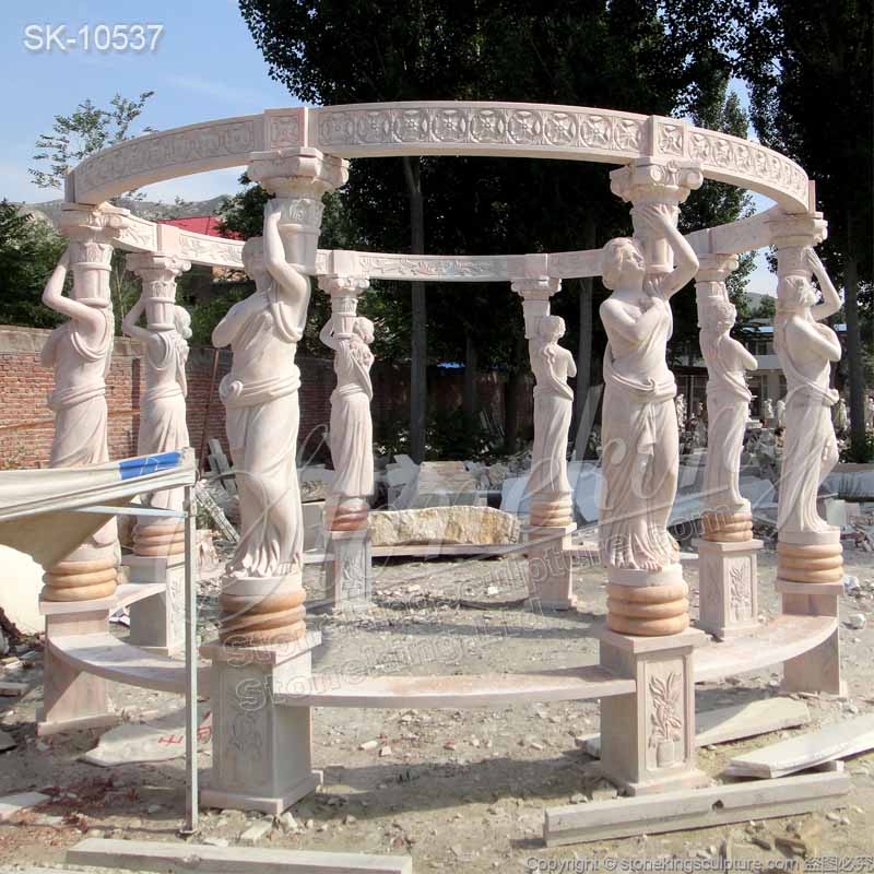 Wholesale Hand Carved High Quality Marble Large Outdoor Gazebo with lady statues for sale 