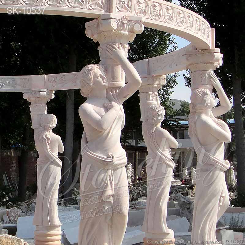 Wholesale Hand Carved High Quality Marble Large Outdoor Gazebo with lady statues for sale 