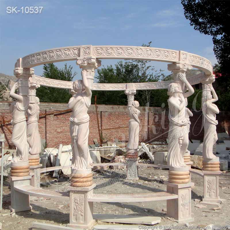 Wholesale Hand Carved High Quality Marble Large Outdoor Gazebo with lady statues for sale 