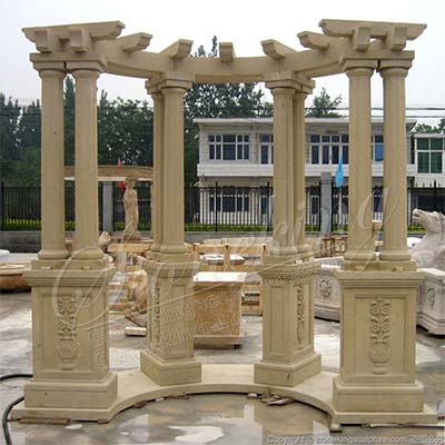 Outdoor Beige Marble Backyard Pavilion Gazebo with columns for home or garden decor for sale
